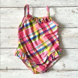 Girls 2T Pink Plaid One Piece Swimsuit Toddler Kid Summer Swim Suit